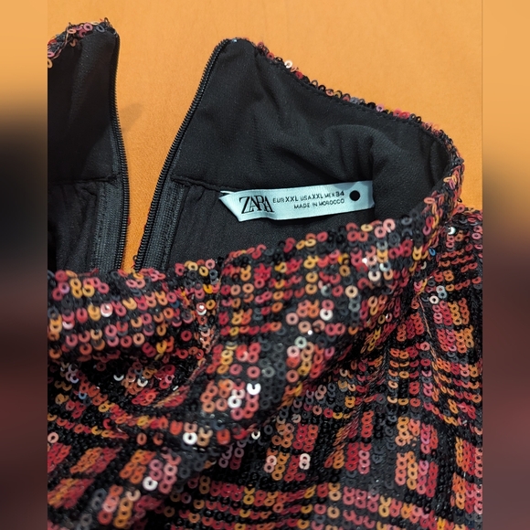 Zara Top Sequin High Collar Mock Neck Long Sleeve Slit Cuff XXL - Picture 4 of 7